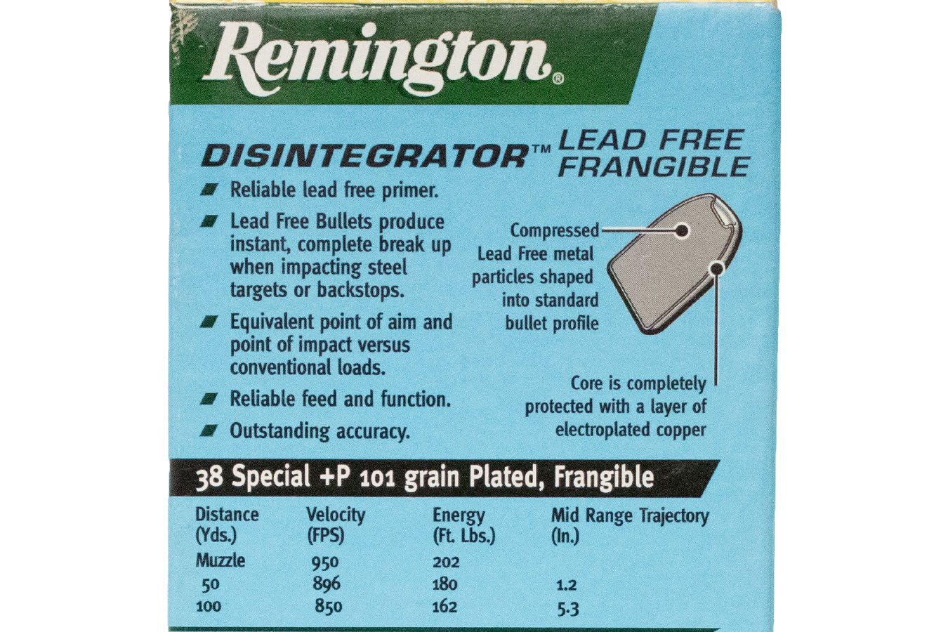 REMINGTON 38 Special +P 101 gr Lead-Free Frangible Disintegrator 50/Box